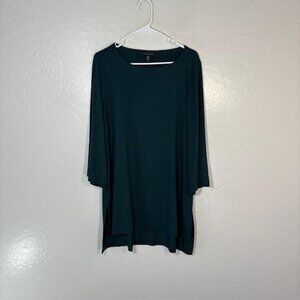 Eileen Fisher Tunic Top Womens Medium Green Stretch Viscose Spandex 3/4 Sleeve